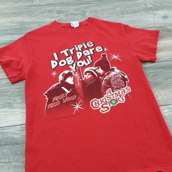 Christmas Story Mens Small Short Sleeve Shirt Triple Dog Dare You Holiday Movie - Picture 2 of 11